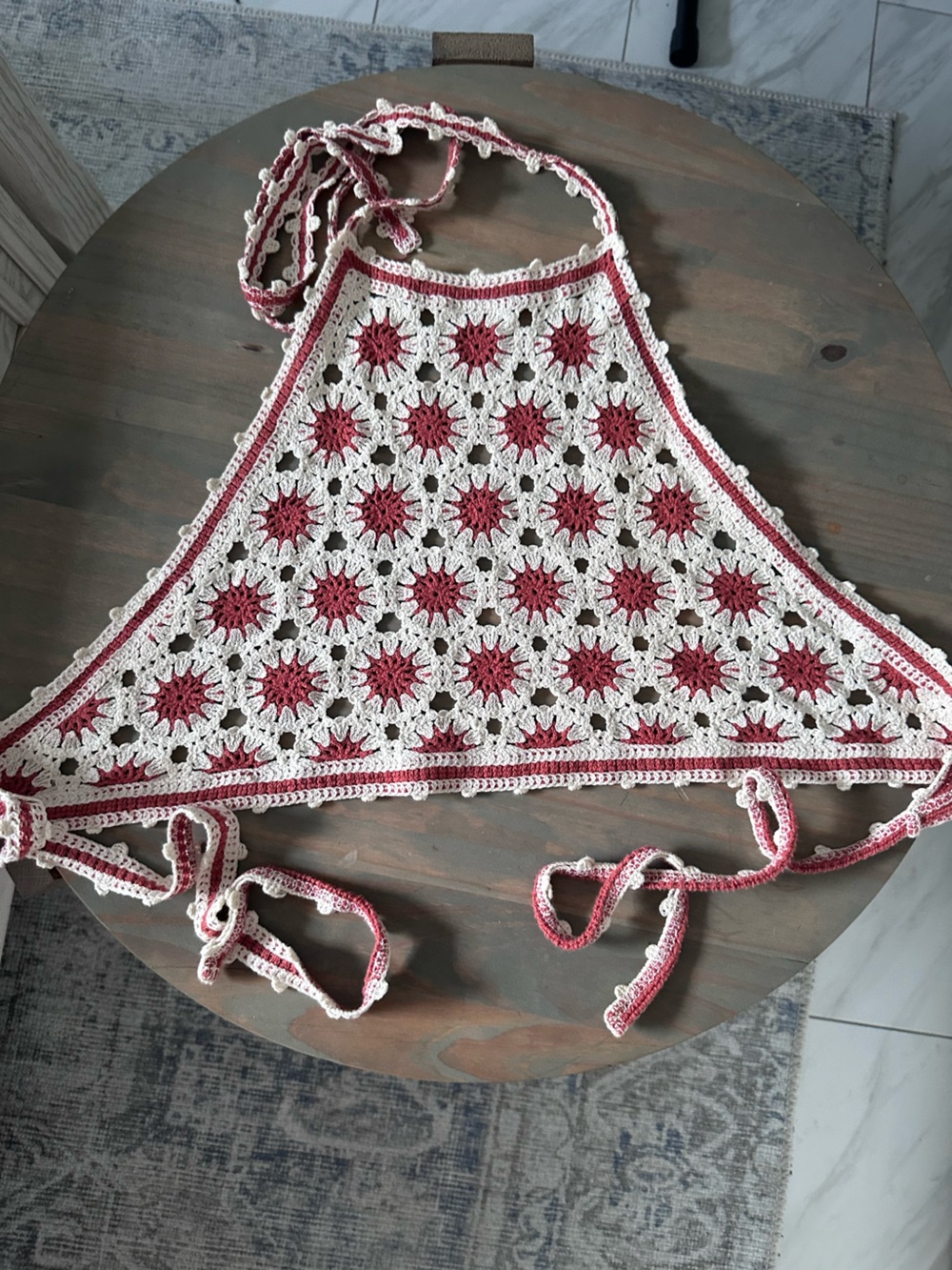 India Boutique Crochet Halter Tank in Cream and Red